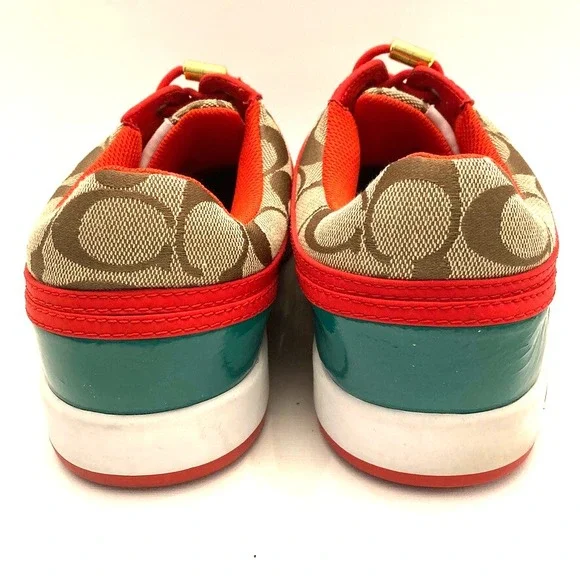 VTG Coach Women's Sneakers Oriana Size 9.5 Rhinestones Charms Logo Red Khaki Y2K - Picture 10 of 14